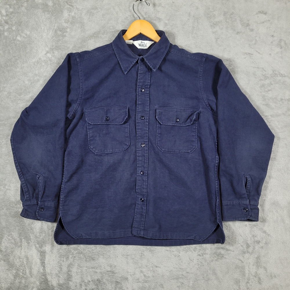 Woolrich Canvas Shirt Jacket Mens Large Navy Blue 70s 80s Made In USA Workwear